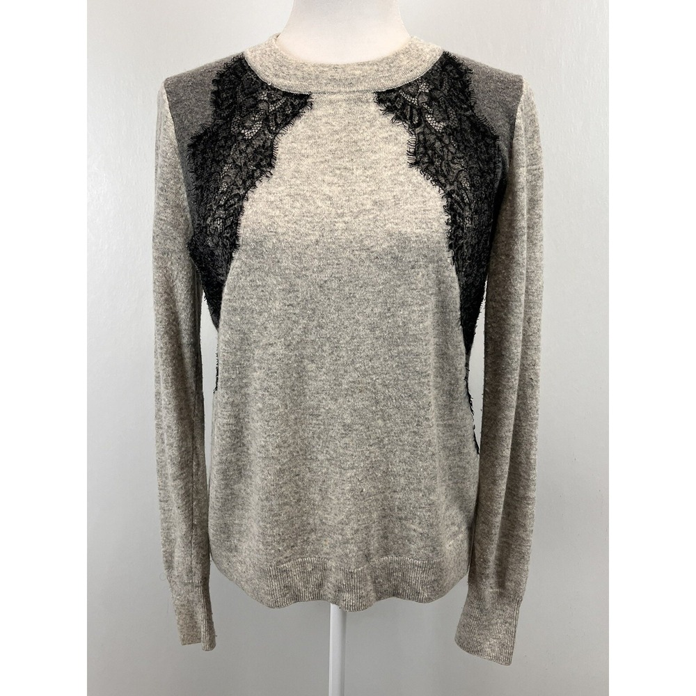 J. Crew Wool Blend Sweater Sz Small Womens Gray Black Lace Crew Neck Career